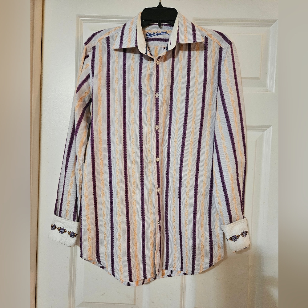 Robert Graham Long Sleeve Men's Shirt Size M. Striped,multi-colored, Flip Cuff